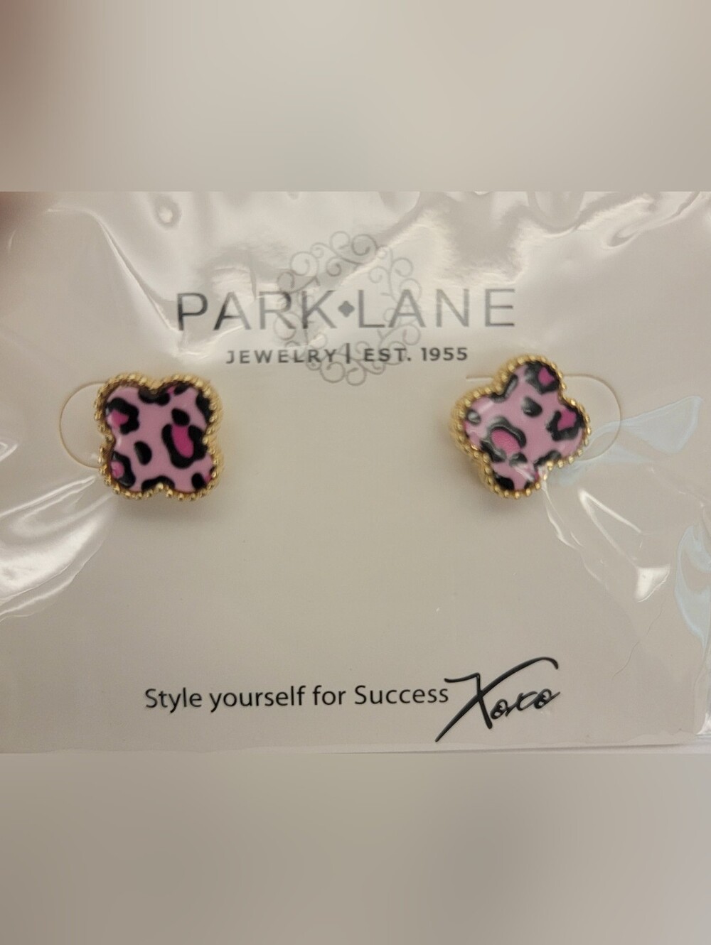 Park Lane Pink Leopard Lana Stud Earrings with Gold Edging